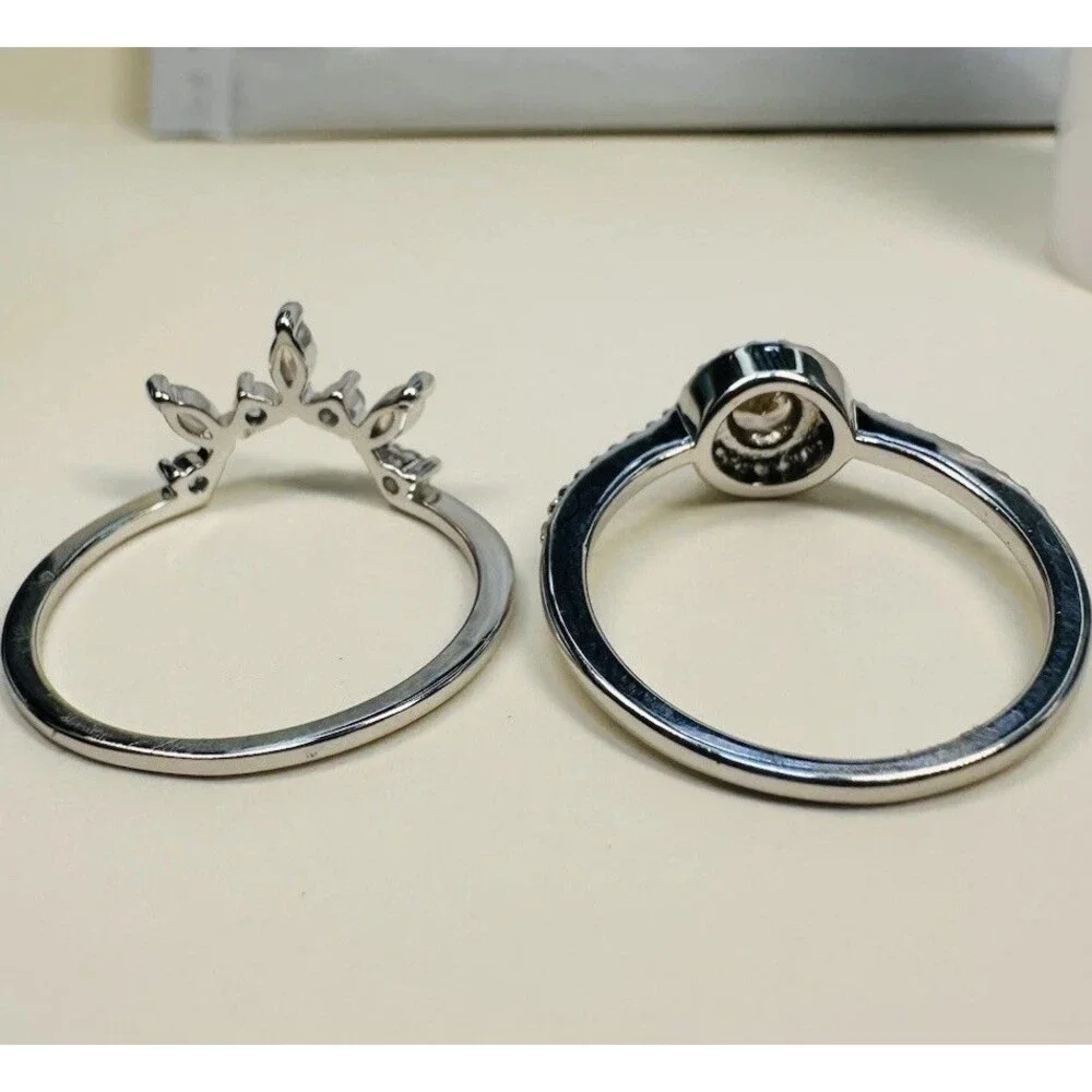Bomb Party Size 8 Rhodium Plated Champagne Crystal Crown Ring Set